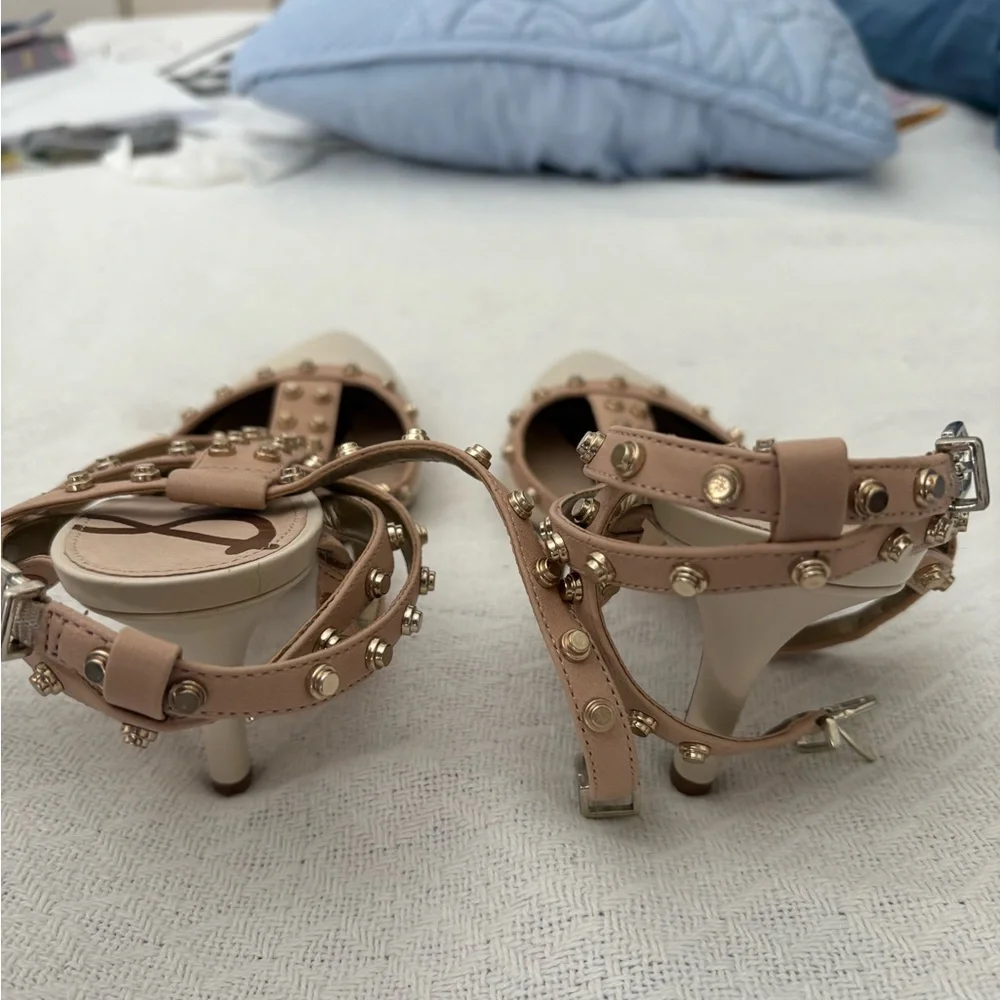 Sam Edelman Beige Studded 3 row Strappy Heels - Picture 4 of 7